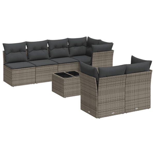 vidaXL 8-tlg. Garten-Sofagarnitur mit Kissen Grau Poly Rattan