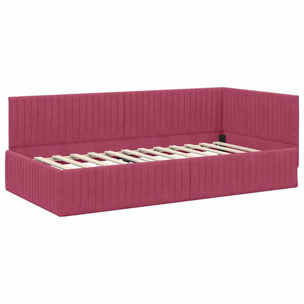 vidaXL Eckbettgestell mit Kopfteil Weinrot 100 cm x 200 cm Samt