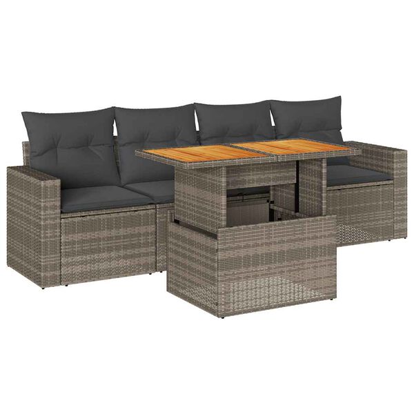 vidaXL 5-tlg. Garten-Sofagarnitur mit Kissen Grau Poly Rattan