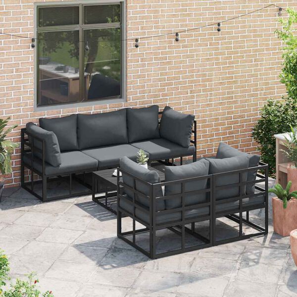 vidaXL Gartensofa-set mit Kissen 6 pcs Schwarz Stahl