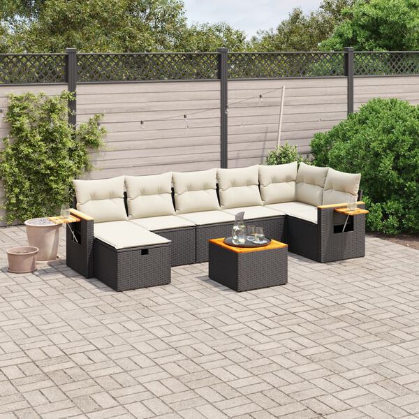 vidaXL 7-tlg. Garten-Sofagarnitur mit Kissen Schwarz Poly Rattan