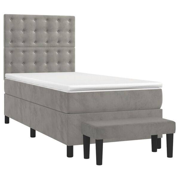 vidaXL Boxspringbett mit Matratze Hellgrau 90x190 cm Samt