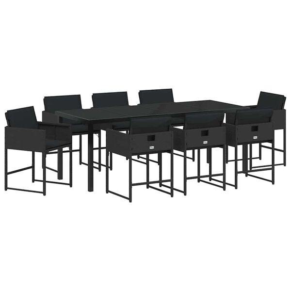 vidaXL Garten Essgruppe 9 pcs Schwarz Poly-Rattan
