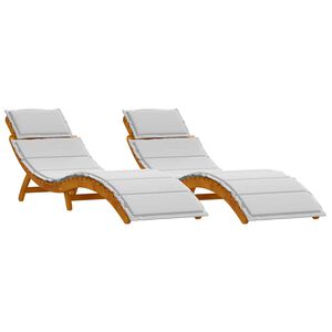 vidaXL Sonnenliege mit Kissen 2 pcs Hellgrau Massivholz Akazie
