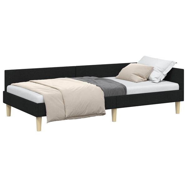 vidaXL Eckbettgestell mit Kopfteil Schwarz 90 x 200 cm Stoff