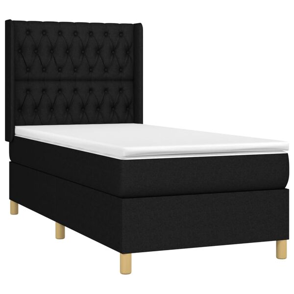 vidaXL Boxspringbett mit Matratze & LED Schwarz 100x200 cm Stoff