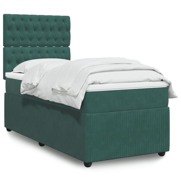 vidaXL Boxspringbett mit Matratze Dunkelgr&uuml;n 80x200 cm Samt