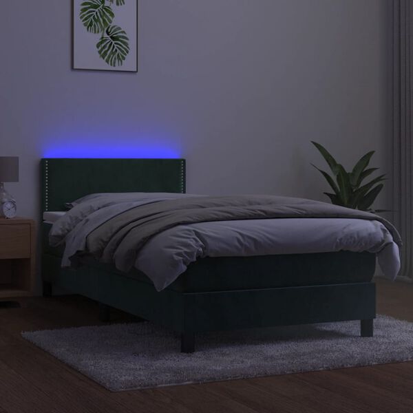 vidaXL Boxspringbett mit Matratze & LED Dunkelgr&uuml;n 80x200 cm Samt