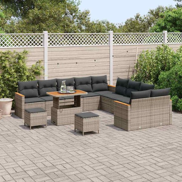 vidaXL Gartensofa-set mit Kissen 13 pcs Grau Poly Rattan