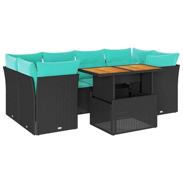 vidaXL 7-tlg. Garten-Sofagarnitur mit Kissen Schwarz Poly Rattan