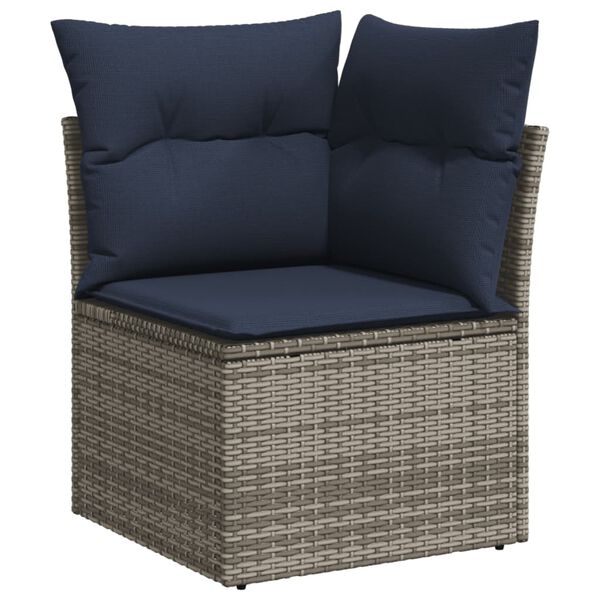 vidaXL 9-tlg. Garten-Sofagarnitur mit Kissen Grau Poly Rattan