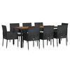 vidaXL 9-tlg. Garten-Essgruppe mit Kissen Schwarz Poly Rattan