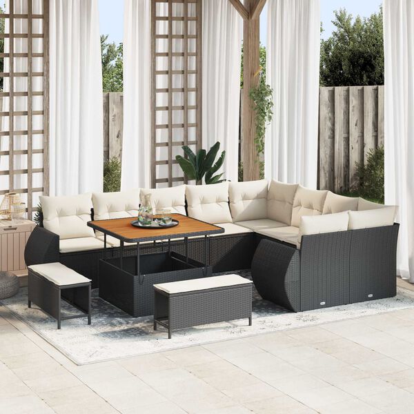 vidaXL Garten-Sofa-Set mit Kissen 12 pcs Schwarz und Creme