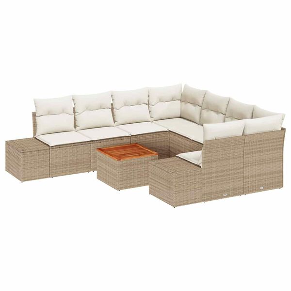 vidaXL Gartensofa-set mit Kissen 9 pcs Beige Poly-Rattan