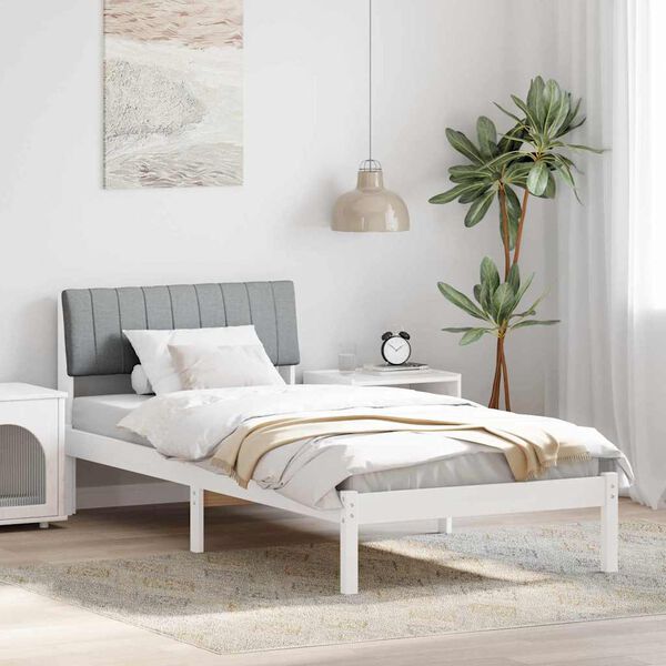 vidaXL Bettgestell Wei&szlig; und Hellgrau 90 x 200 cm Massivholz Kiefer