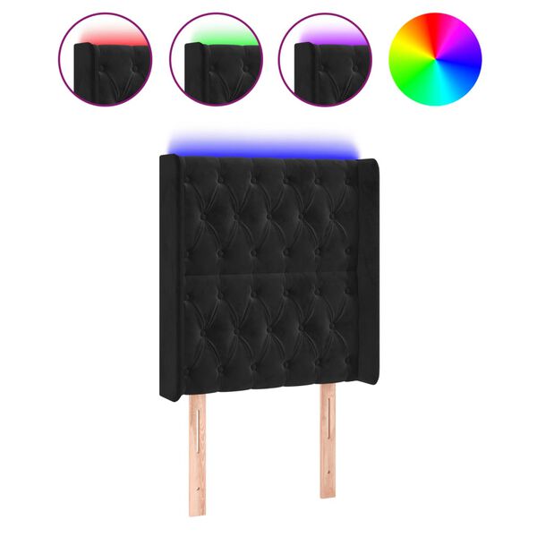 vidaXL LED Kopfteil Schwarz 83x16x118/128 cm Samt