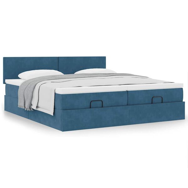 vidaXL Ottoman-Bett mit Matratzen Dunkelblau 180x200 cm Samt