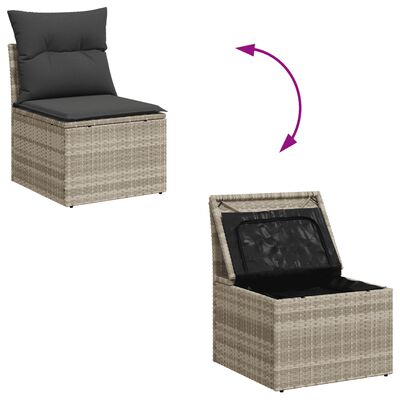 vidaXL 7-tlg. Garten-Sofagarnitur mit Kissen Hellgrau Poly Rattan