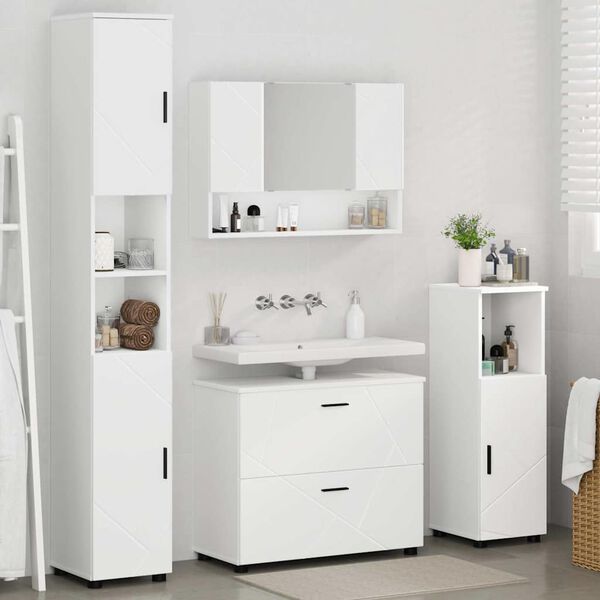 vidaXL Badezimmerm&ouml;bel-Set mit Regal 4 pcs Wei&szlig; Sperrholz und Metall