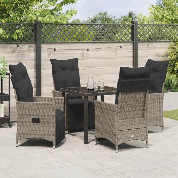 vidaXL Garten Essgruppe mit Kissen 5 pcs Grau Poly-Rattan