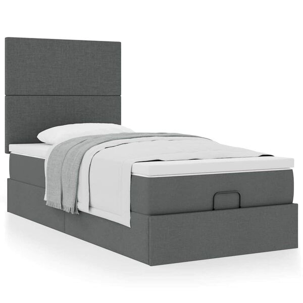 vidaXL Ottoman-Bett mit Matratze Dunkelgrau 100x200 cm Stoff