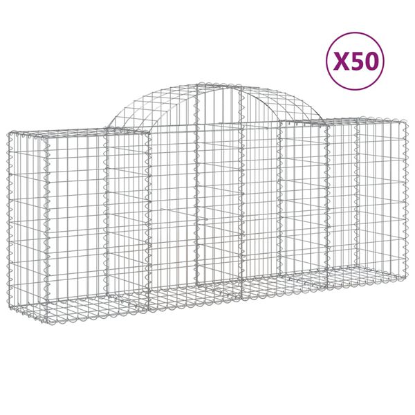 vidaXL Gabionen mit Hochbogen 50 Stk. 200x50x80/100cm Verzinktes Eisen