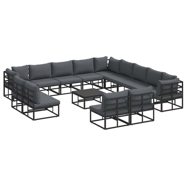vidaXL Gartensofa-set mit Kissen 14 pcs Schwarz Aluminium