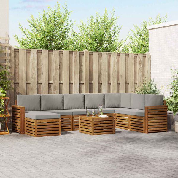 vidaXL Sofagarnituren 9 pcs Nat&uuml;rlich und Hellgrau Massivholz Akazie