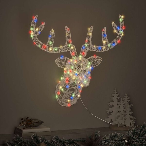 vidaXL Rentierkopf mit 140 LEDs Bunt 68 x 36,5 x 62,5 cm Acryl