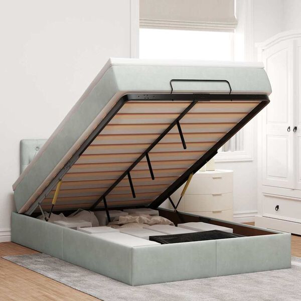 vidaXL Ottoman-Bett mit Matratze & LEDs Hellgrau 120x200 cm Samt