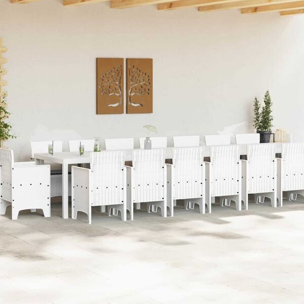 vidaXL Garten-Esszimmergarnitur mit Kissen mit Kissen 17 pcs Wei&szlig; PP