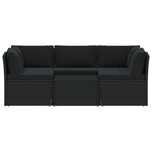 vidaXL 4-tlg. Garten-Lounge-Set mit Auflagen Poly Rattan Schwarz
