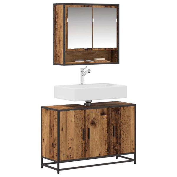vidaXL Badezimmerm&ouml;bel-Set mit Regal 2 pcs Altholz Holzwerkstoff