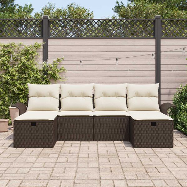 vidaXL Garten-Sofa-Set mit Kissen mit Speicher 6 pcs Braun Poly Rattan