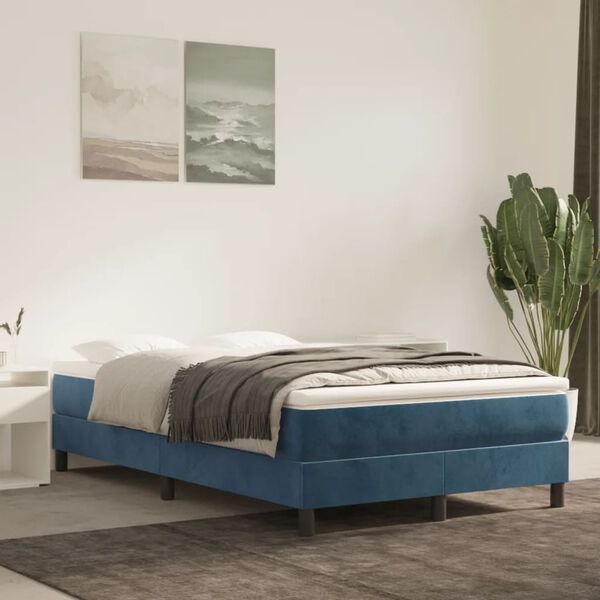 vidaXL Boxspringbett mit Matratze Dunkelblau 120x190 cm Samt