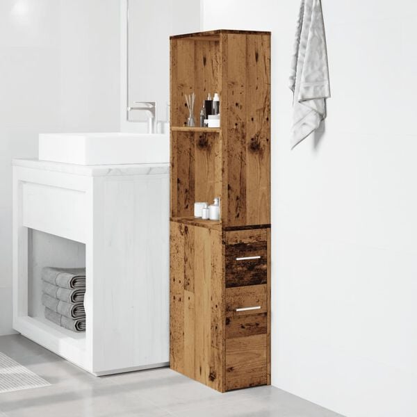 vidaXL Badschrank Schmal mit Rollen Altholz-Optik Holzwerkstoff
