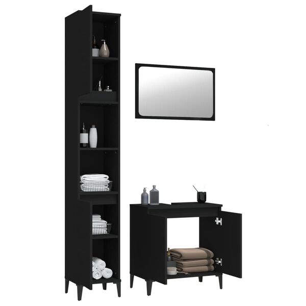 vidaXL 3-tlg. Badm&ouml;bel-Set Schwarz Holzwerkstoff