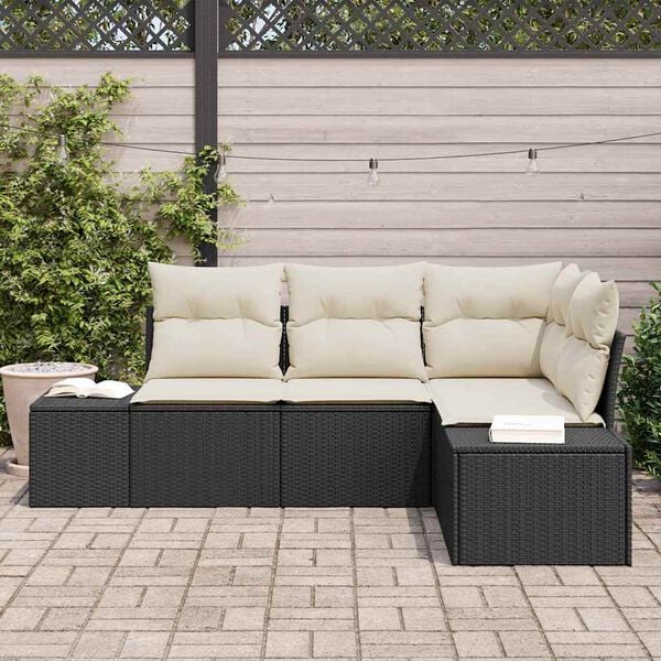 vidaXL Gartensofa-set mit Speicher 4 pcs Schwarz und Creme Poly-Rattan