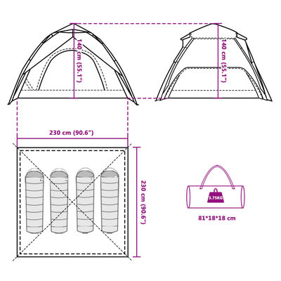 vidaXL Kuppel-Campingzelt 4 Personen Grün Quick Release