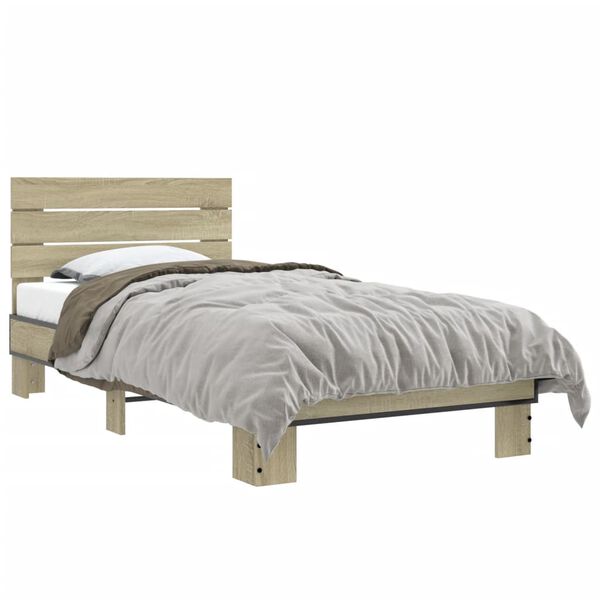 vidaXL Bettgestell Sonoma-Eiche 75x190 cm Holzwerkstoff und Metall