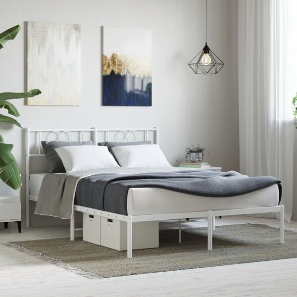 vidaXL Bettgestell mit Kopfteil Metall Wei&szlig; 160x200 cm