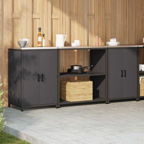 vidaXL Aufbewahrungsset f&uuml;r die K&uuml;che mit Regal mit T&uuml;r 3 pcs Schwarz