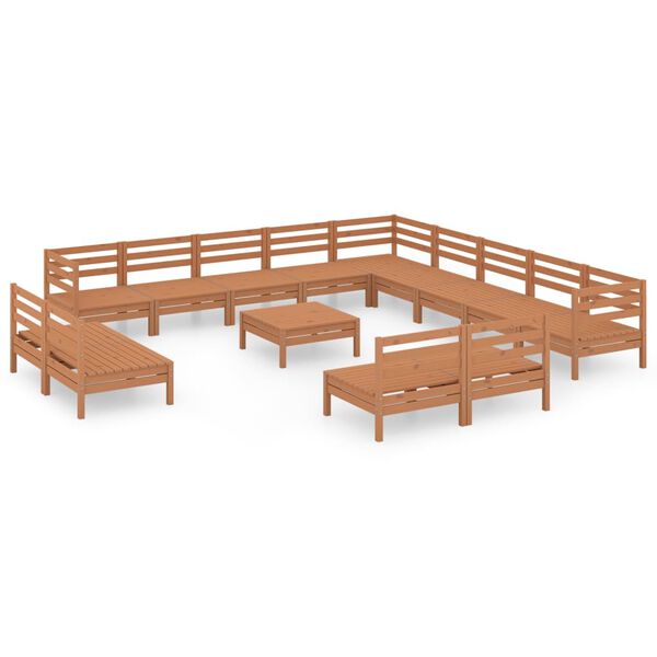 vidaXL 14-tlg. Garten-Lounge-Set Massivholz Kiefer Honigbraun