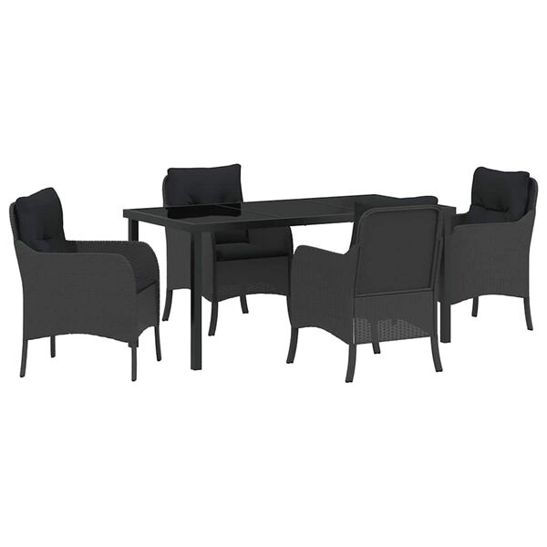 vidaXL Garten Essgruppe mit Kissen 5 pcs Schwarz Poly-Rattan