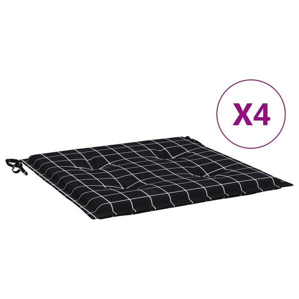 vidaXL Gartenstuhl-Kissen 4 Stk. Schwarz Karomuster 50x50x3 cm Stoff