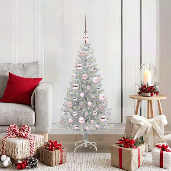 vidaXL Weihnachtsbaum mit 150 LEDs mit St&auml;nder Silber 120 cm PET