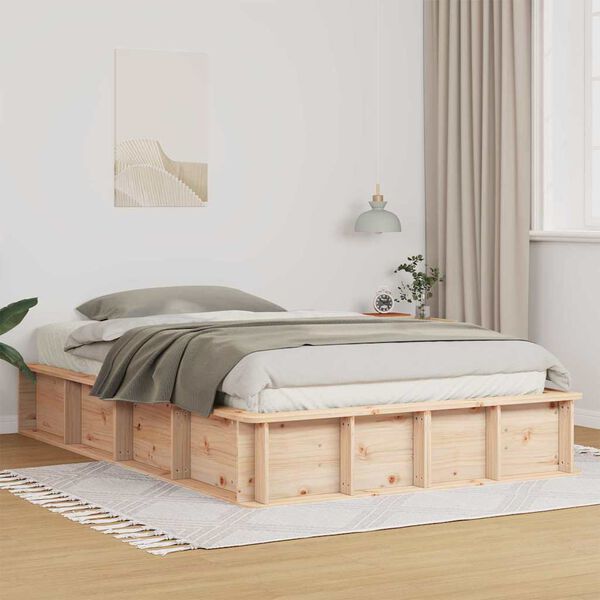 vidaXL Bettrahmen Braun 120 x 190 cm Massives Kiefernholz