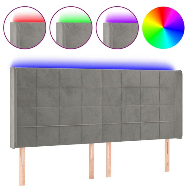 vidaXL LED Kopfteil Hellgrau 183x16x118/128 cm Samt