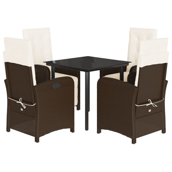vidaXL 5-tlg. Garten-Essgruppe mit Kissen Braun Poly Rattan