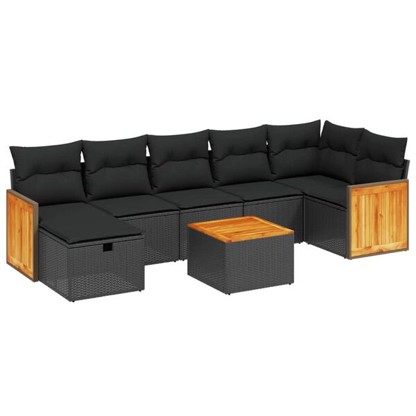 vidaXL 7-tlg. Garten-Sofagarnitur mit Kissen Schwarz Poly Rattan